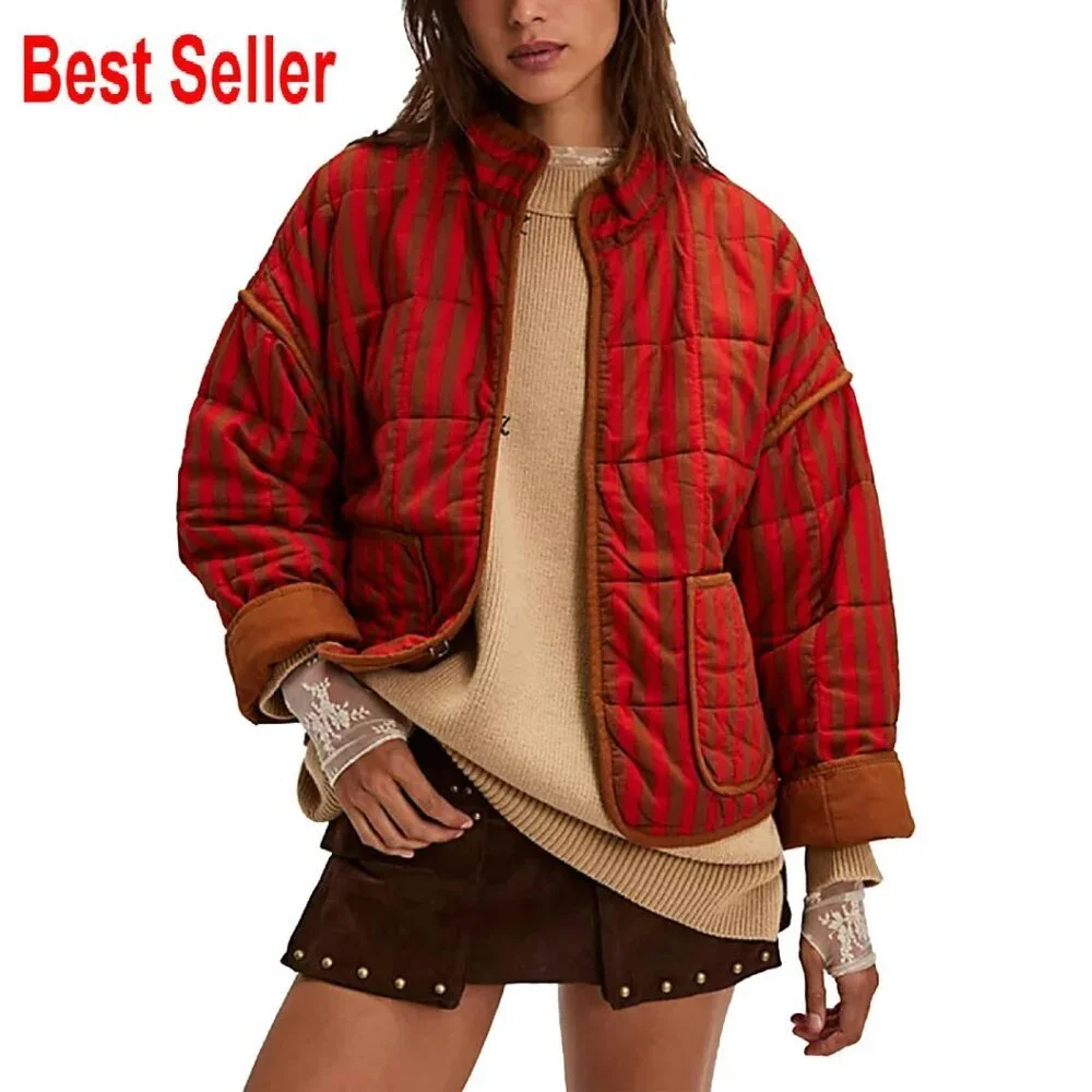Cropped Floral Puffer Jacket Lightweight Quilted Coat Open Front Long Sleeve